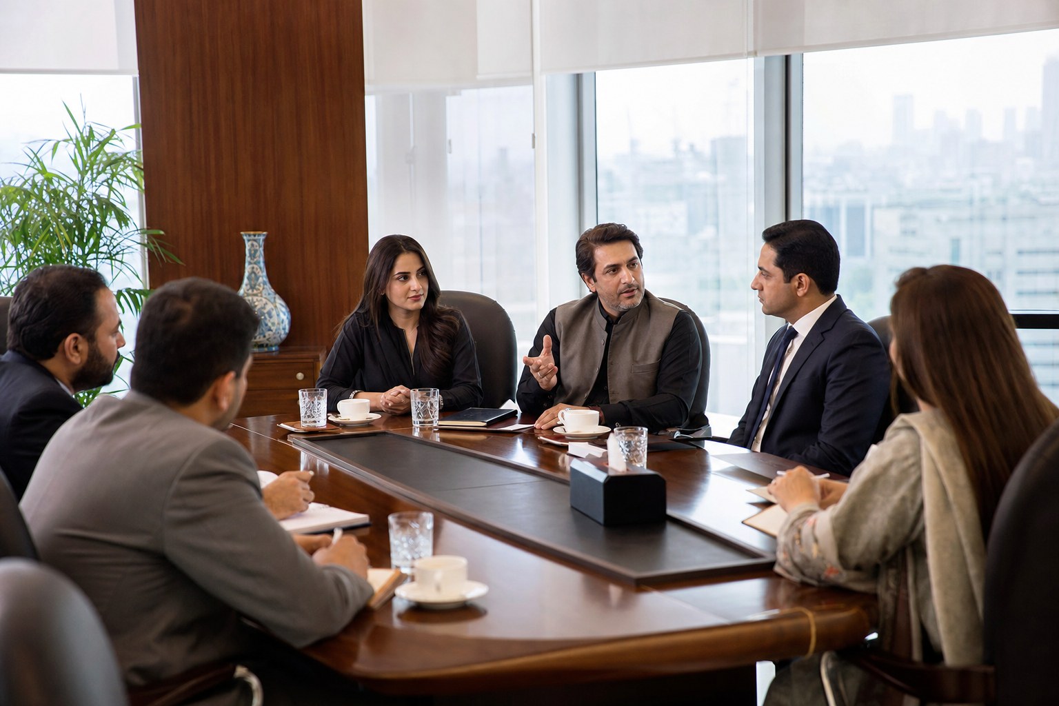 Pakistani professionals in a boardroom meeting